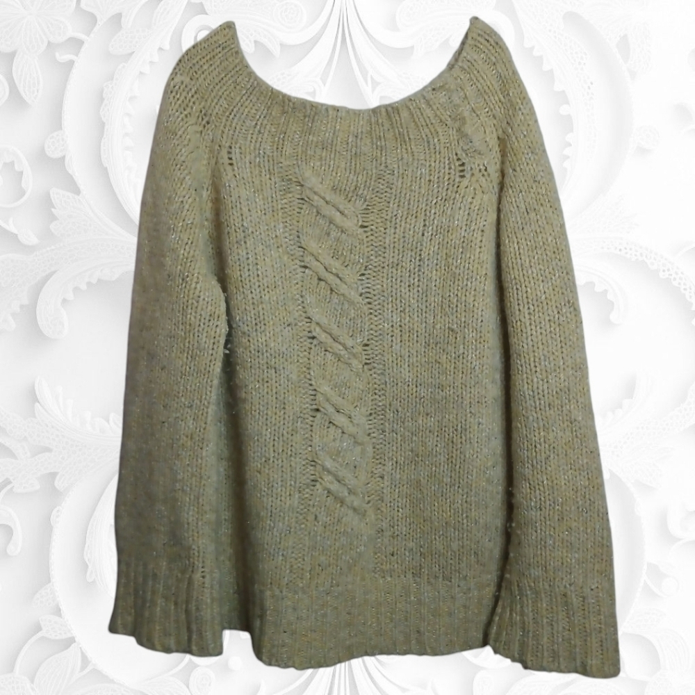 J. Crew Women's  Wool/Silk Thick Yellow Cable Knit Sweater With Clip Closure